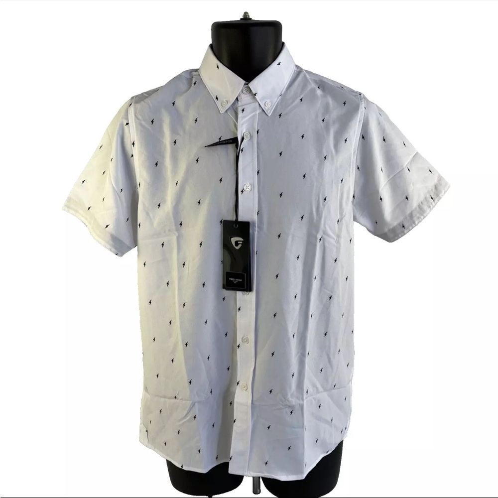 New Mens Fried Denim Tech Stretch Short Sleeve Button Down Shirt Sz S NWT White‎